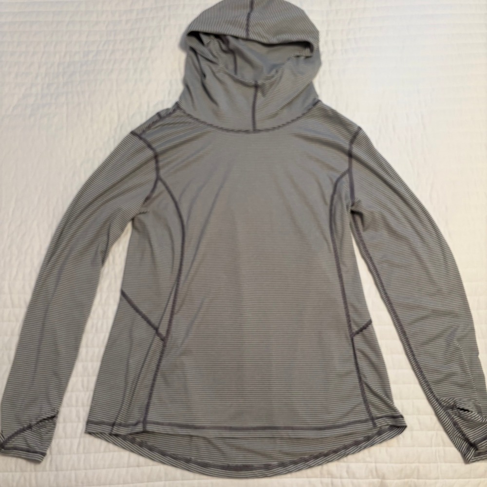 Danskin Now Gray Striped Long Sleeve Activewear Hoodie Womens Medium